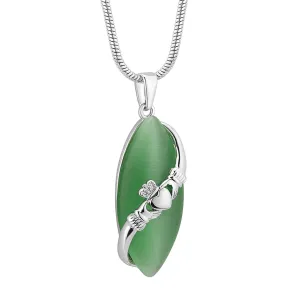 Green Cat Eye Celtic Claddagh Necklace