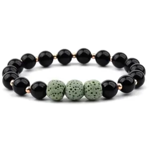 Green Harmony: Black & Light Green Lava Stone Essential Oil Bracelet
