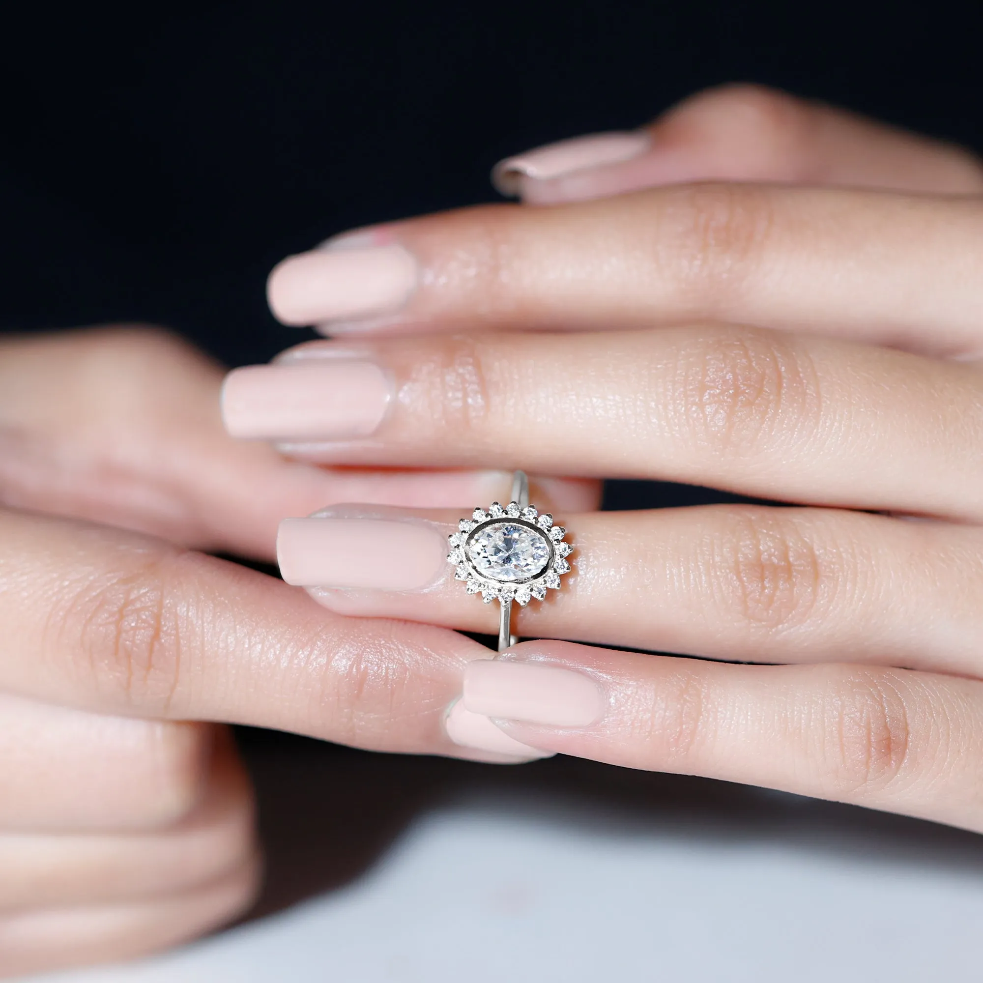 Halo Engagement Ring with Moissanite