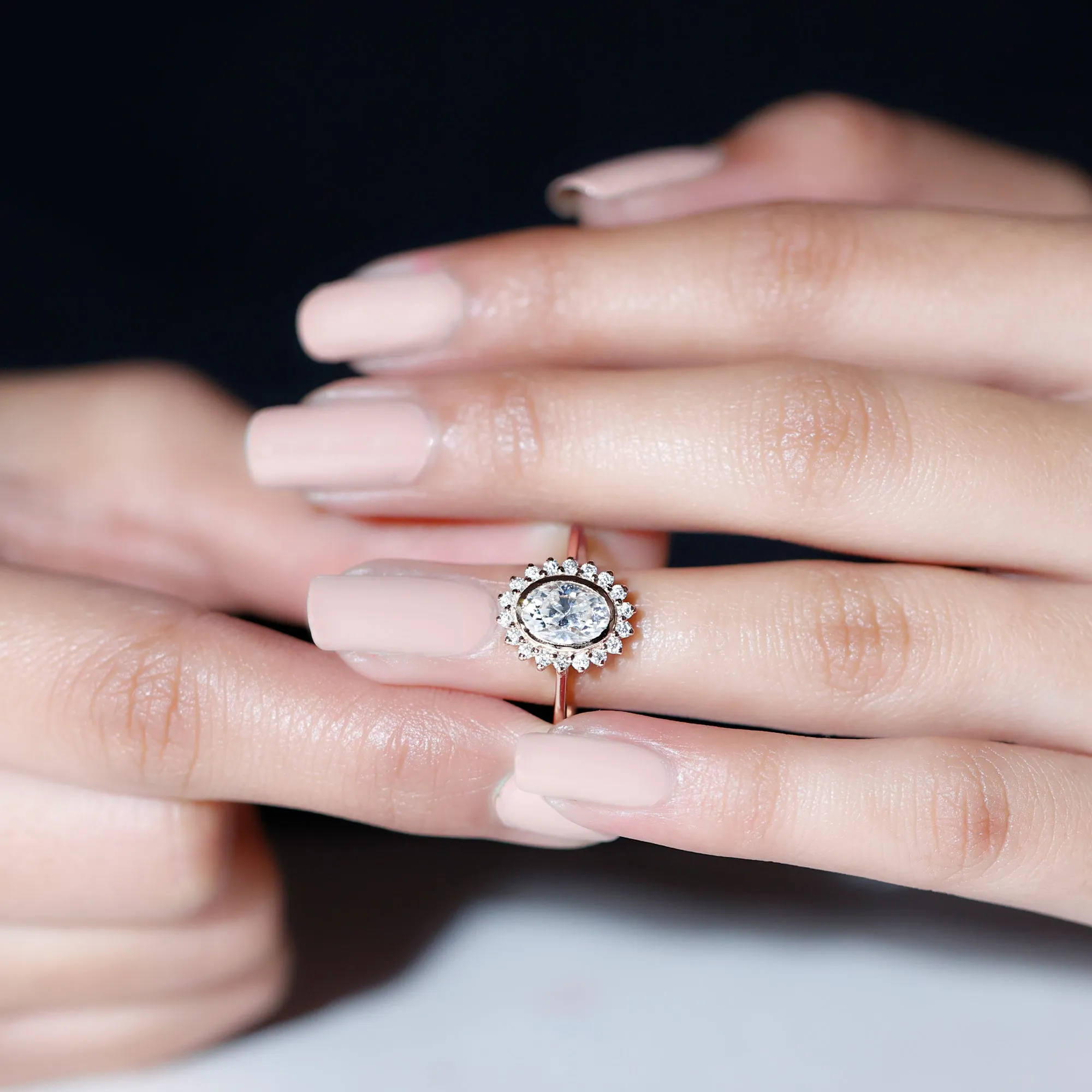 Halo Engagement Ring with Moissanite