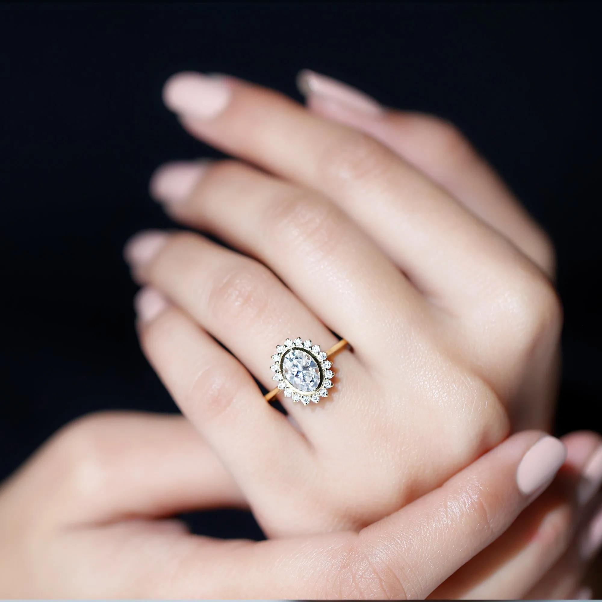 Halo Engagement Ring with Moissanite