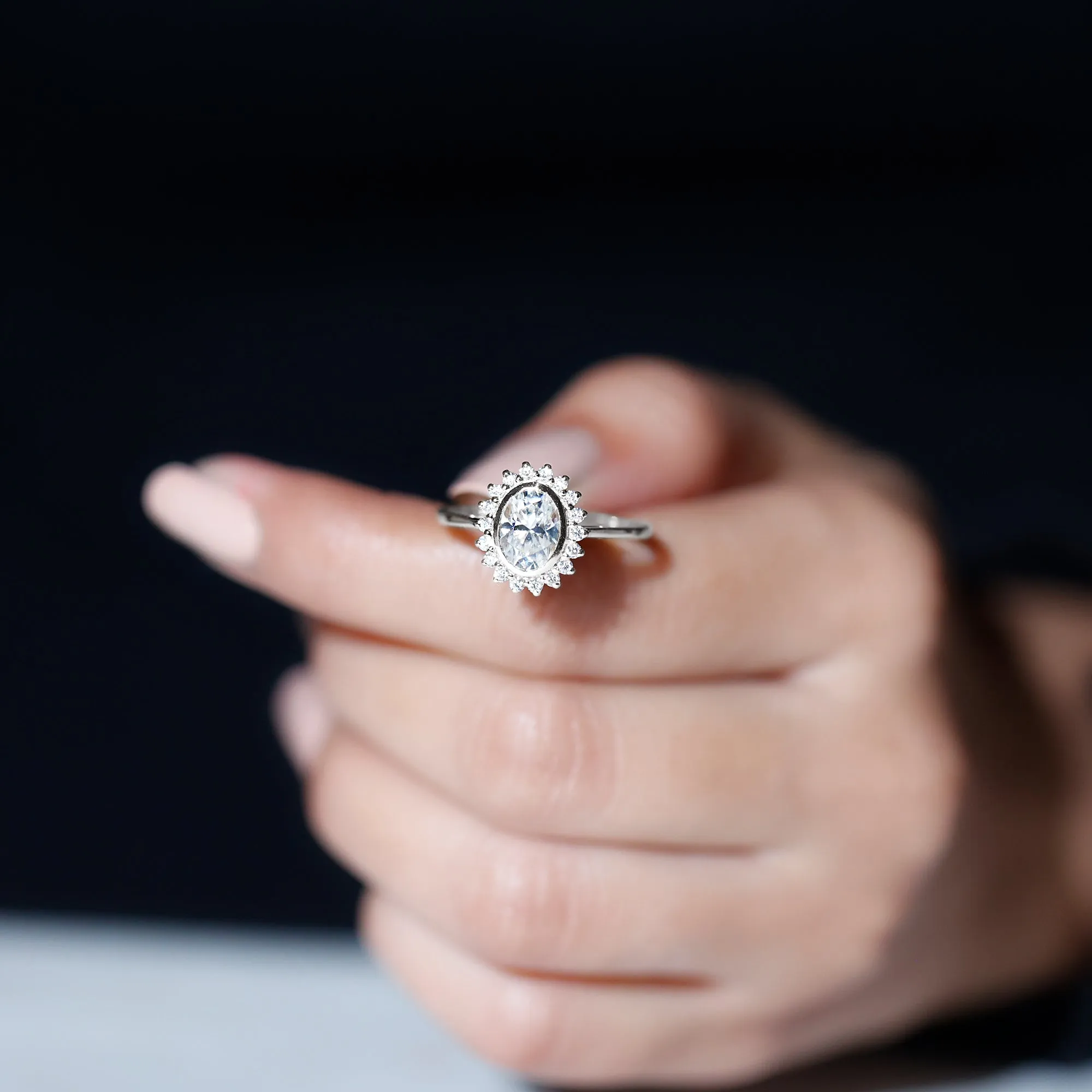 Halo Engagement Ring with Moissanite