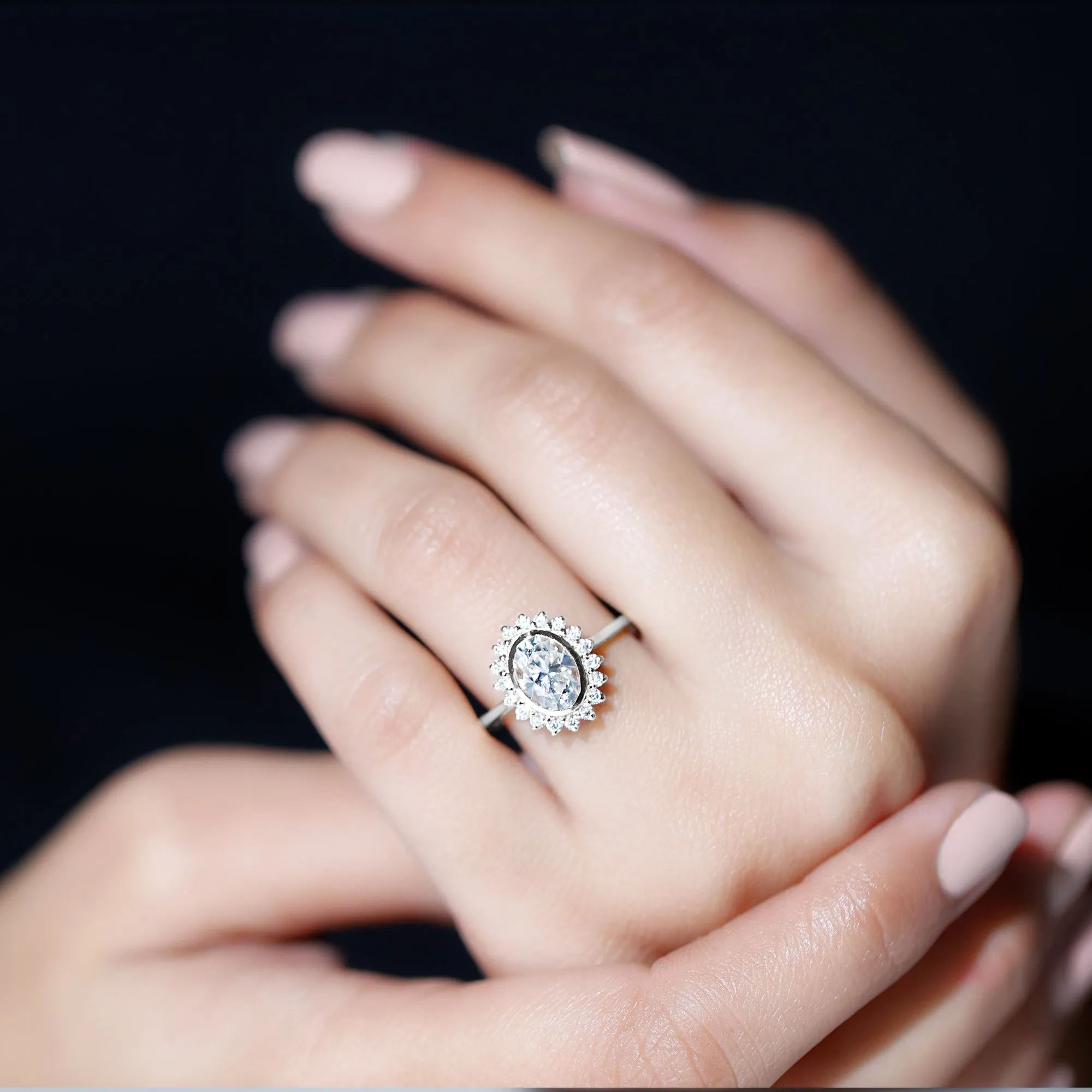 Halo Engagement Ring with Moissanite