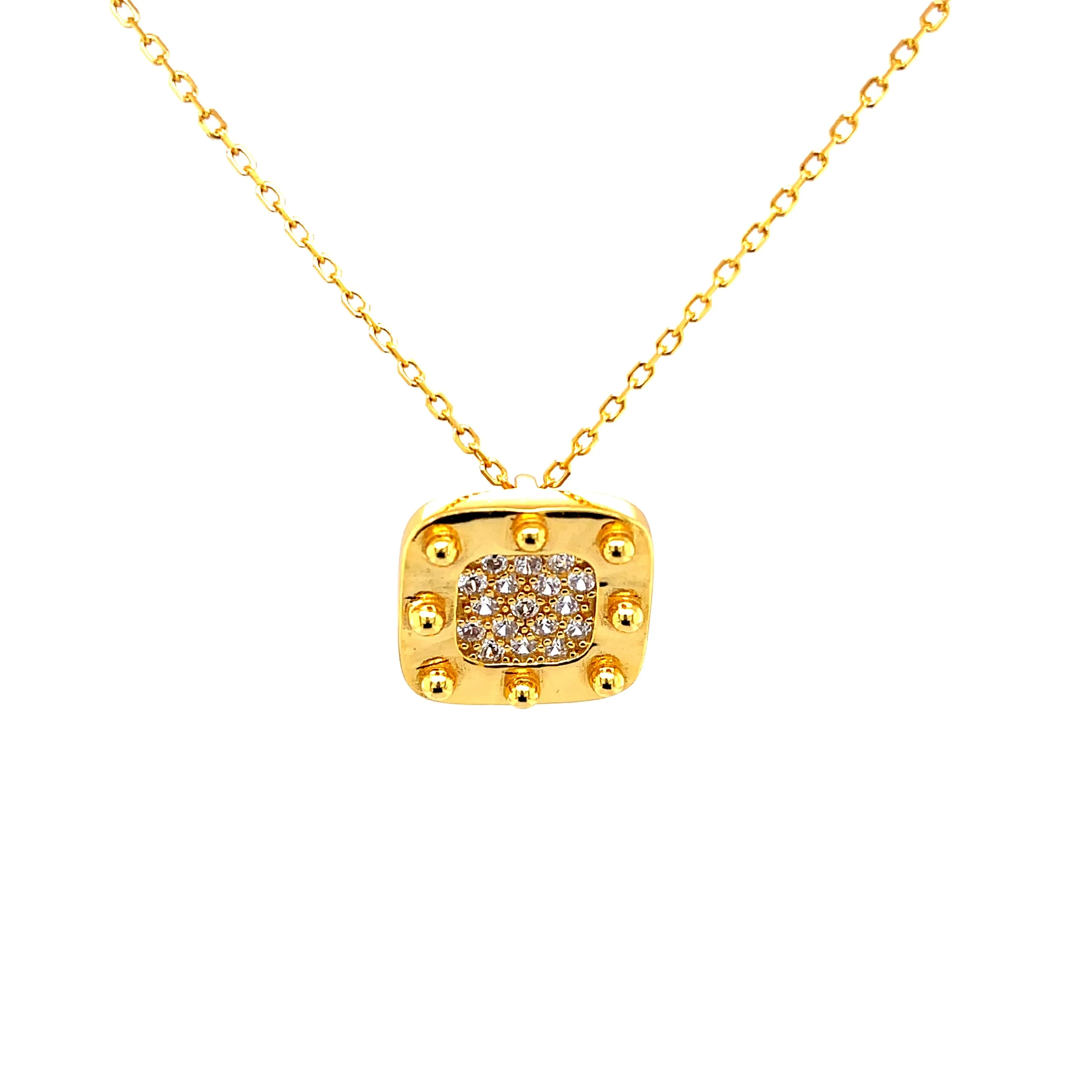 Hammered Style Square Pendant Necklace