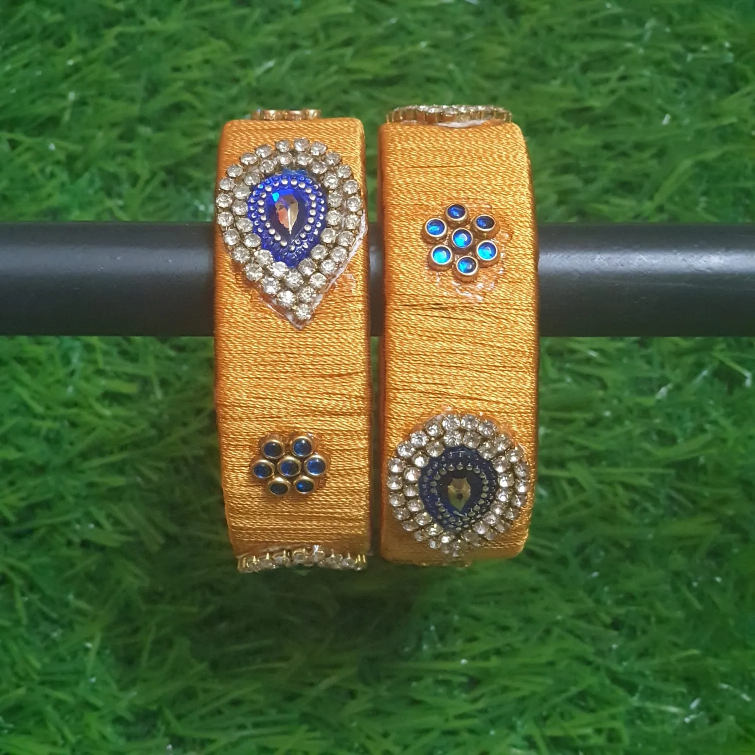 Handcrafted Silk Thread Bangles with Dazzling Kundan Work