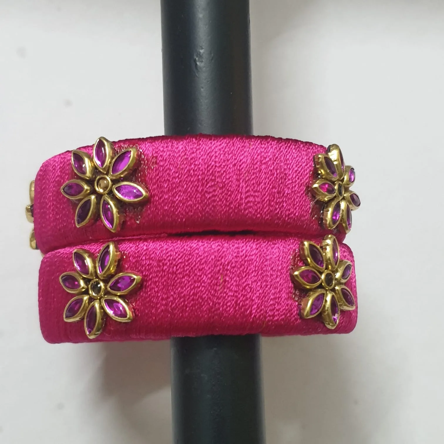 Handcrafted Silk Thread Bangles with Dazzling Kundan Work