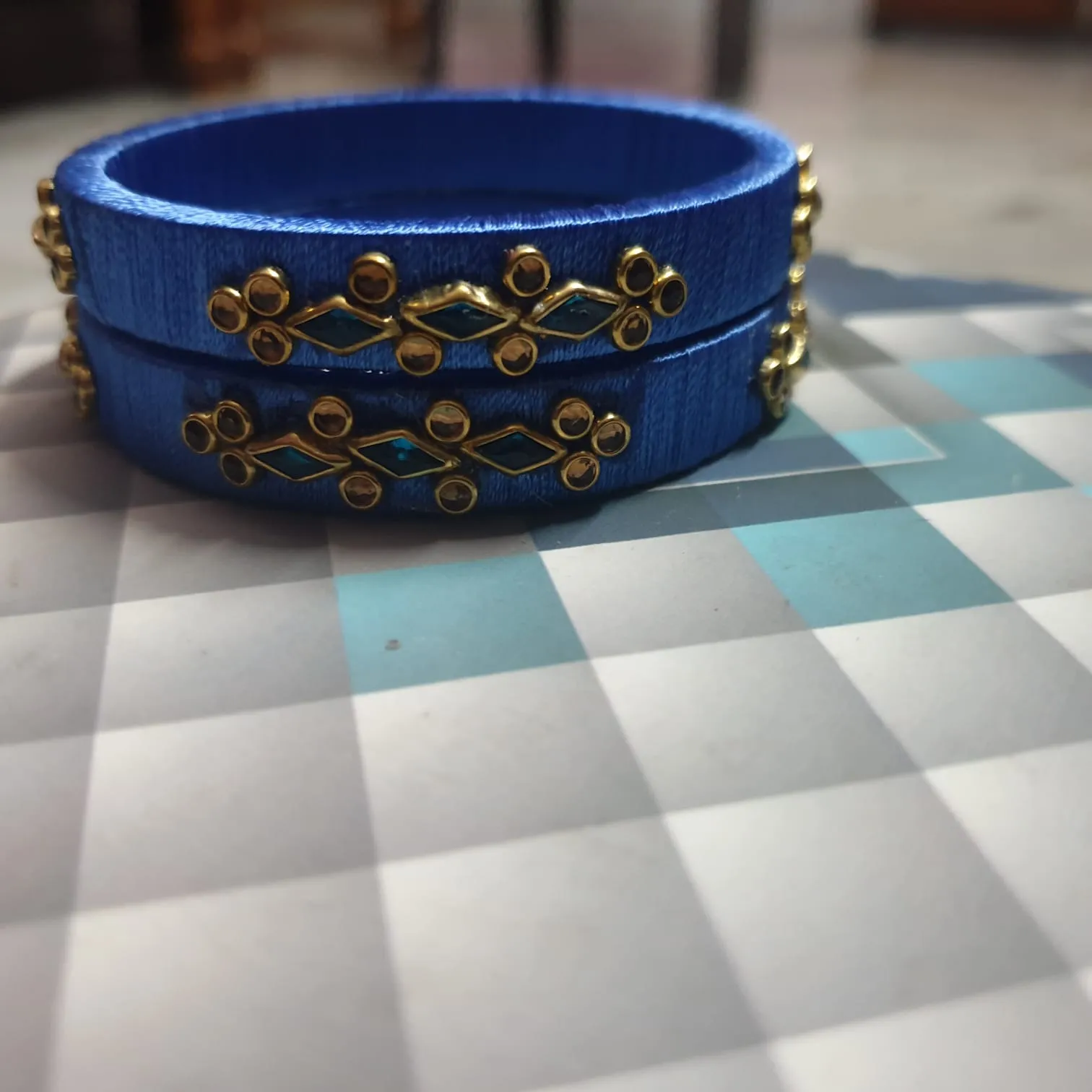 Handcrafted Silk Thread Bangles with Dazzling Kundan Work