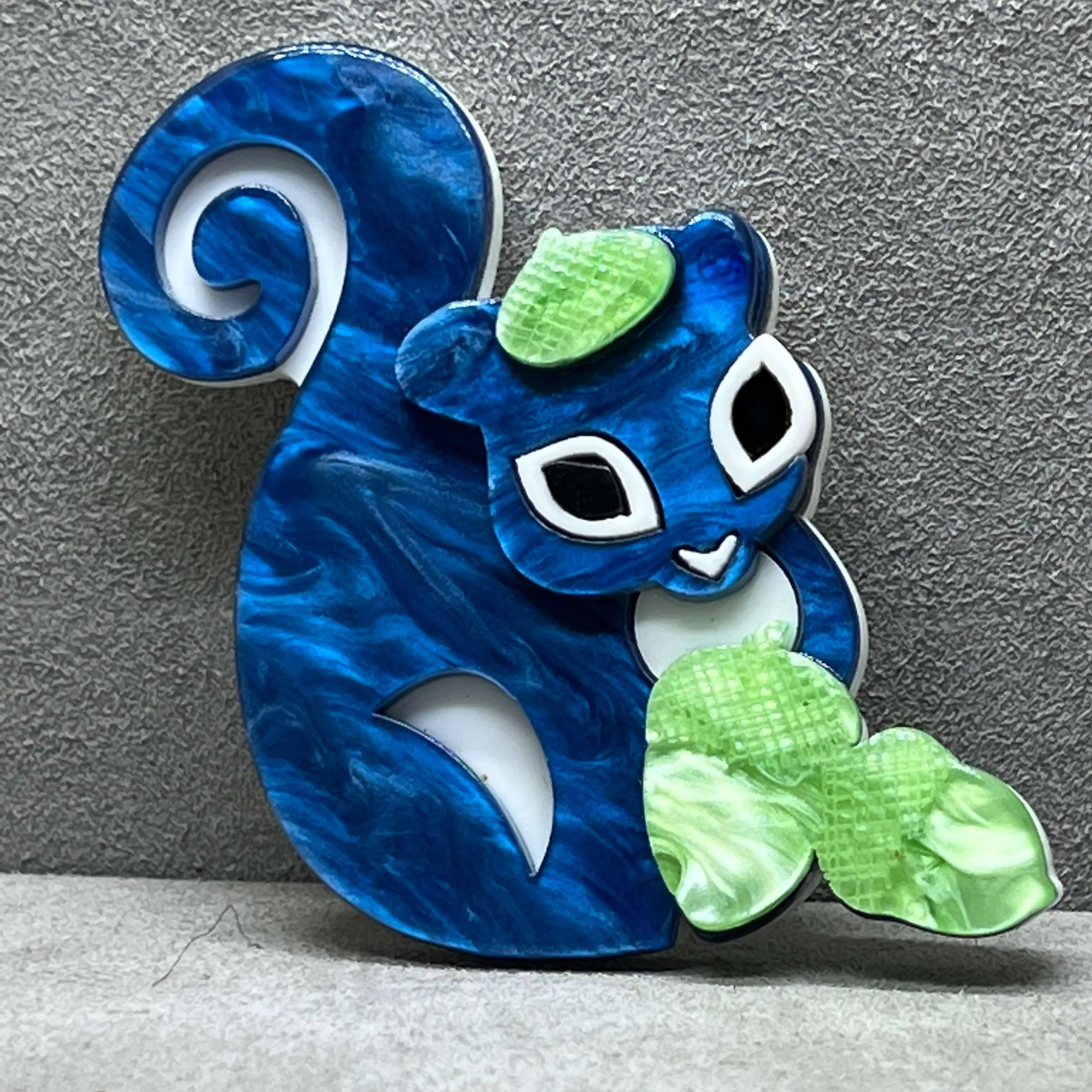 Handmade Acrylic Art Brooch - “Nuts About You” Blue Squirrel