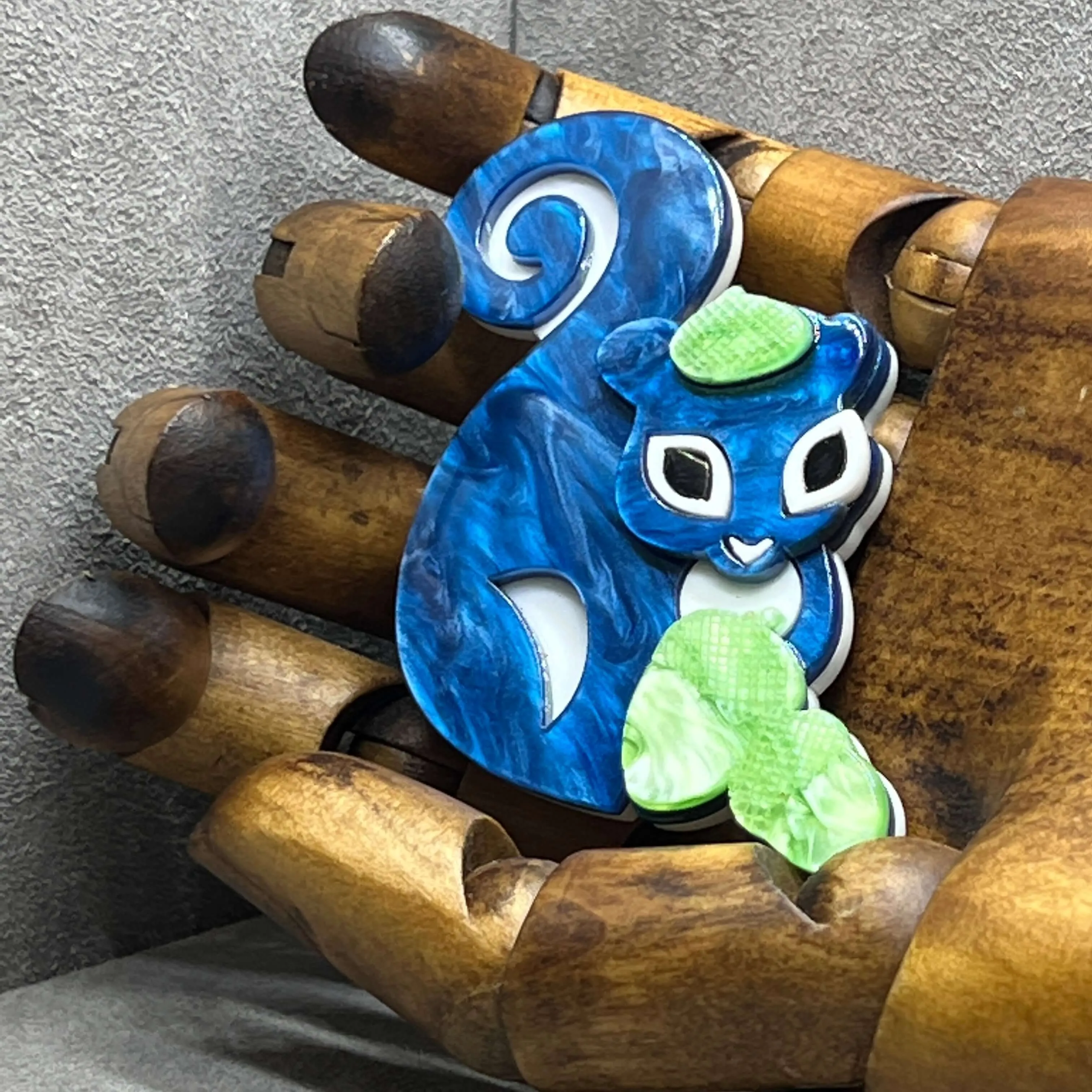 Handmade Acrylic Art Brooch - “Nuts About You” Blue Squirrel