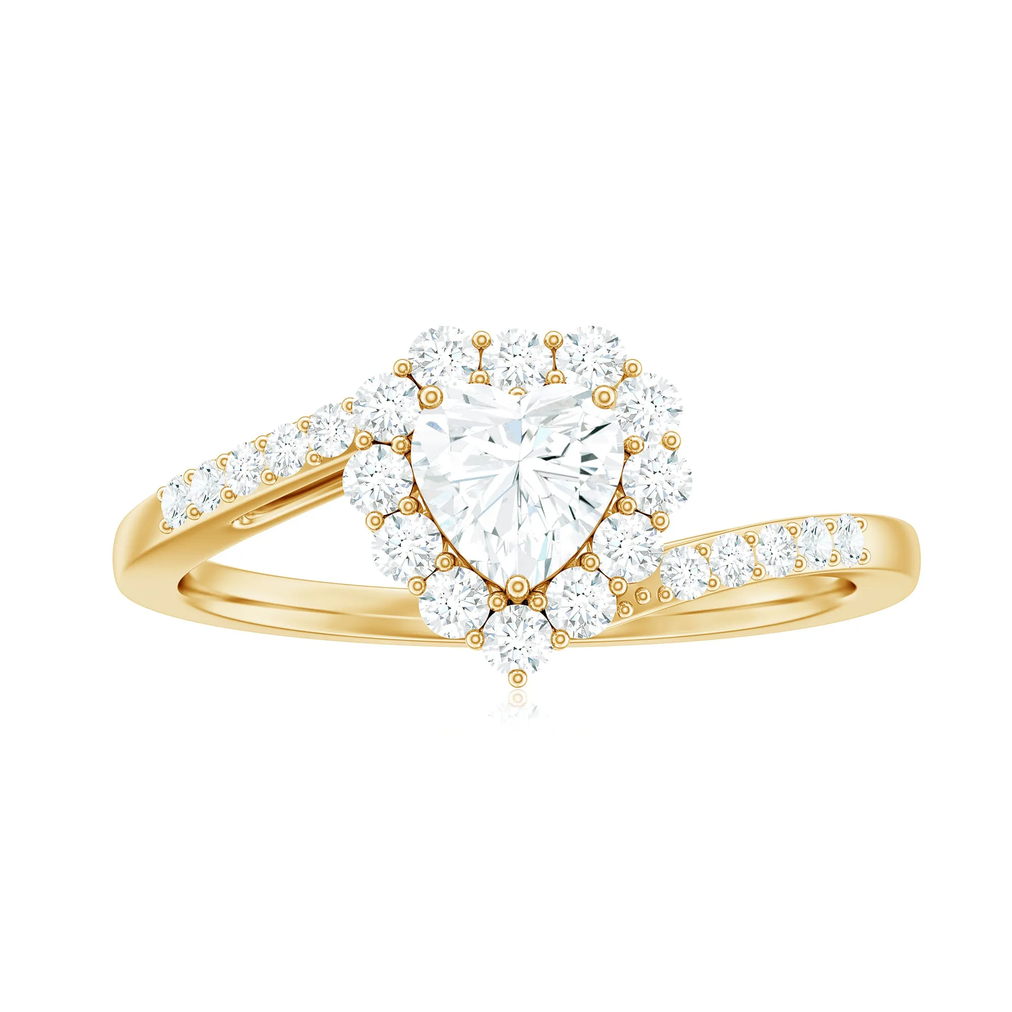 Heart Shape Moissanite Bypass Engagement Ring in Gold