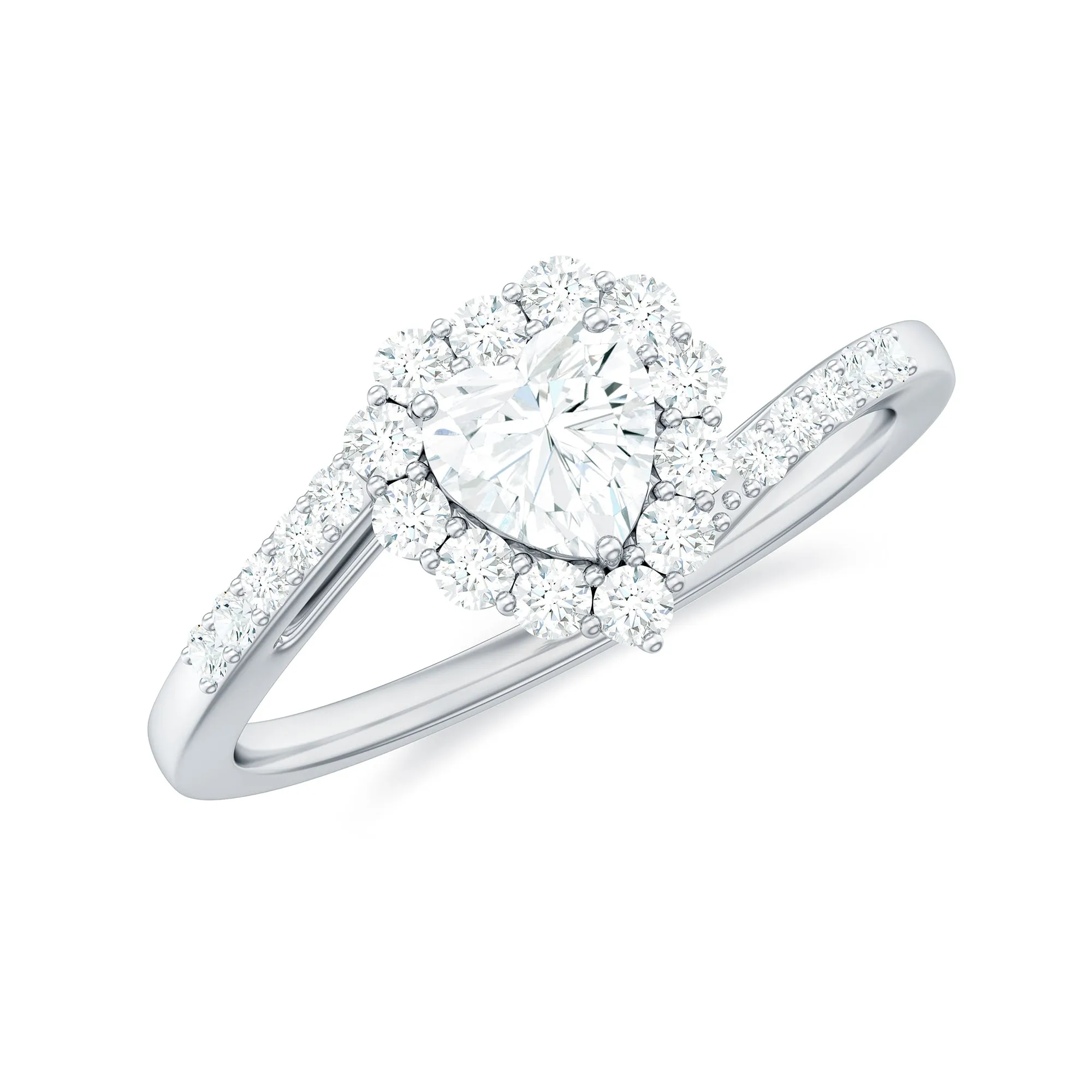Heart Shape Moissanite Bypass Engagement Ring in Gold