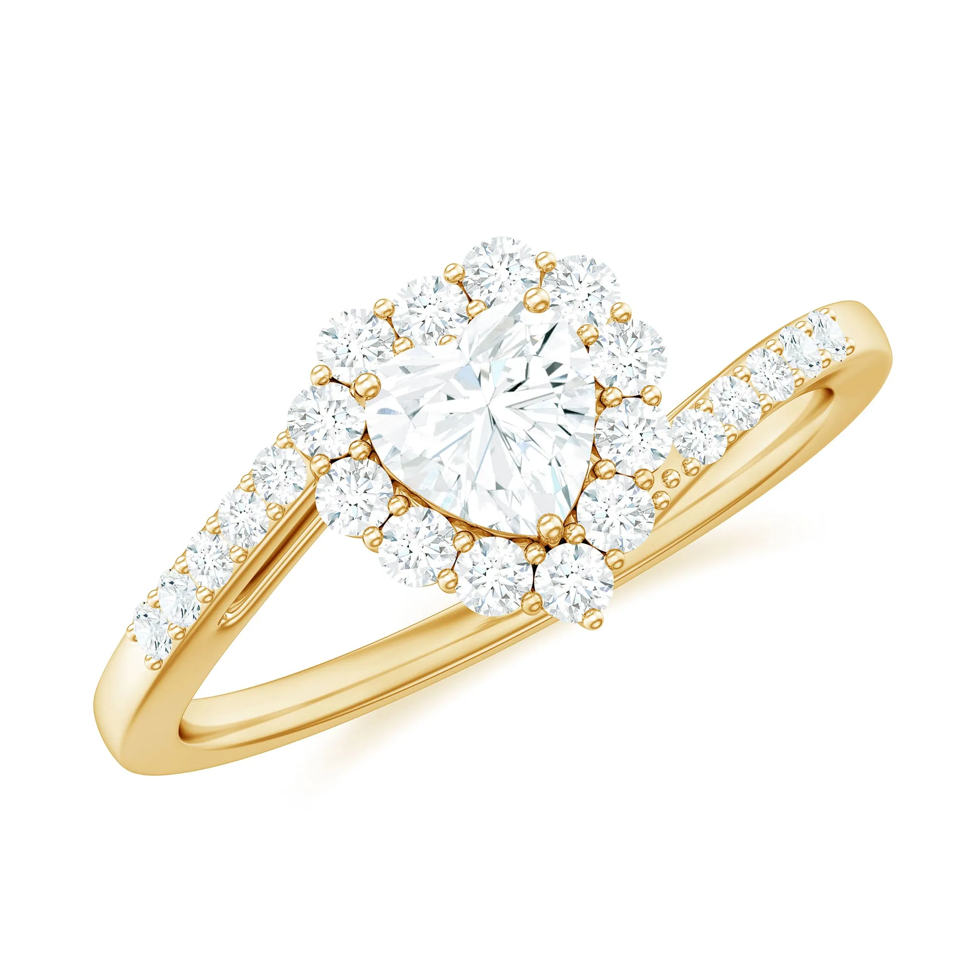 Heart Shape Moissanite Bypass Engagement Ring in Gold