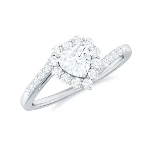 Heart Shape Moissanite Bypass Engagement Ring in Gold