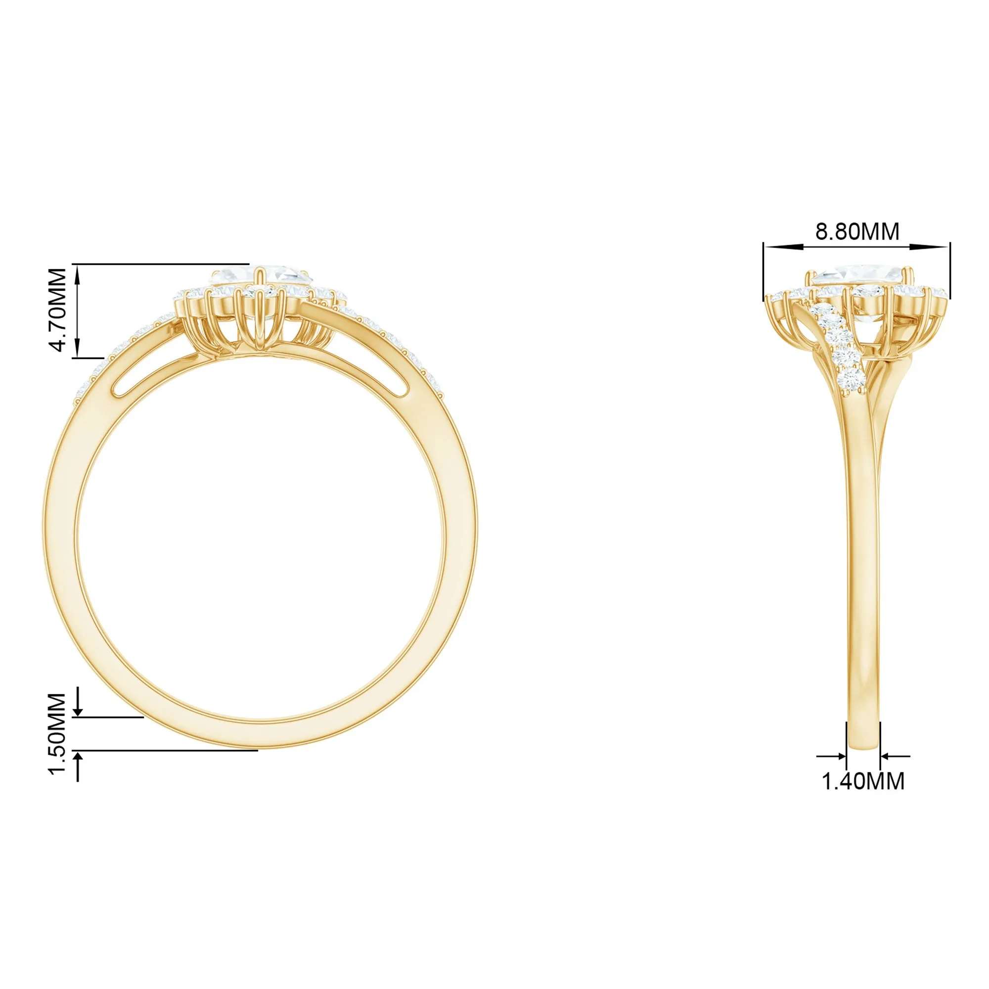 Heart Shape Moissanite Bypass Engagement Ring in Gold