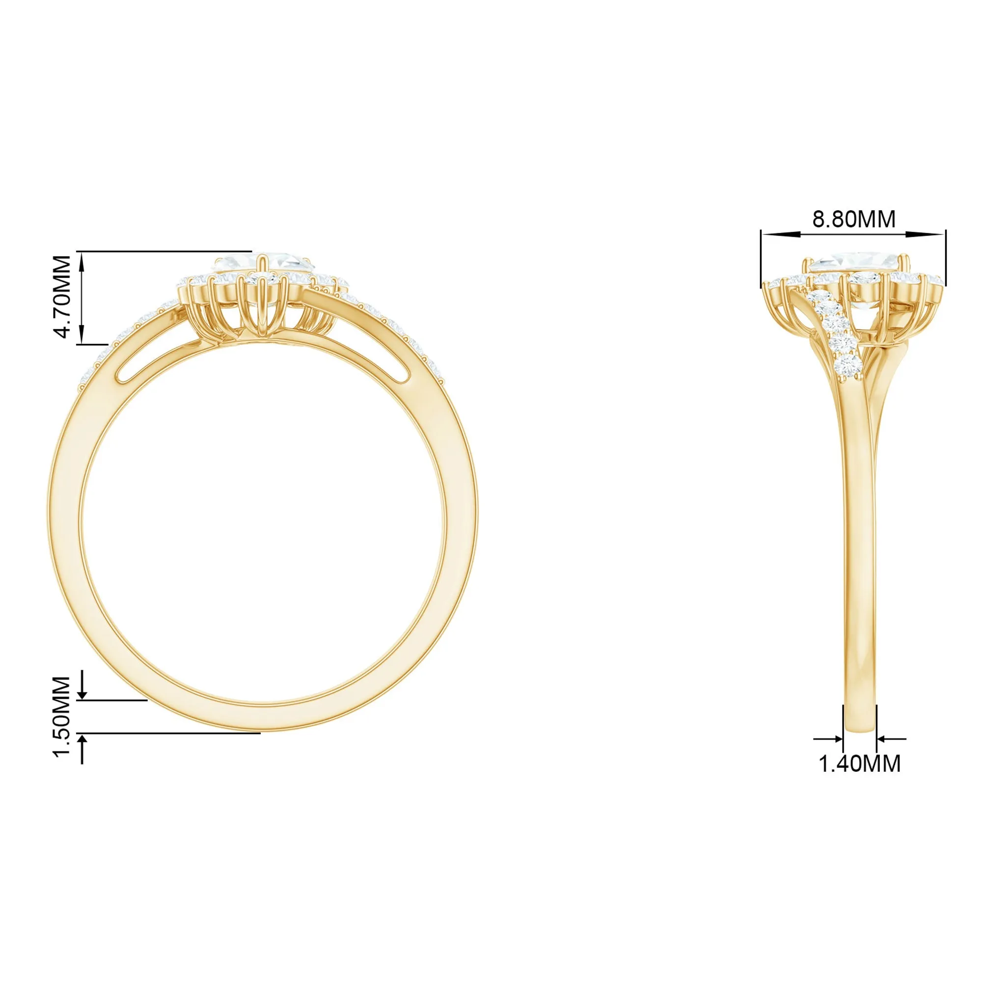 Heart Shape Moissanite Bypass Engagement Ring in Gold