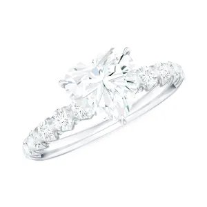 Heart Shape Moissanite Solitaire Engagement Ring with Side Stones