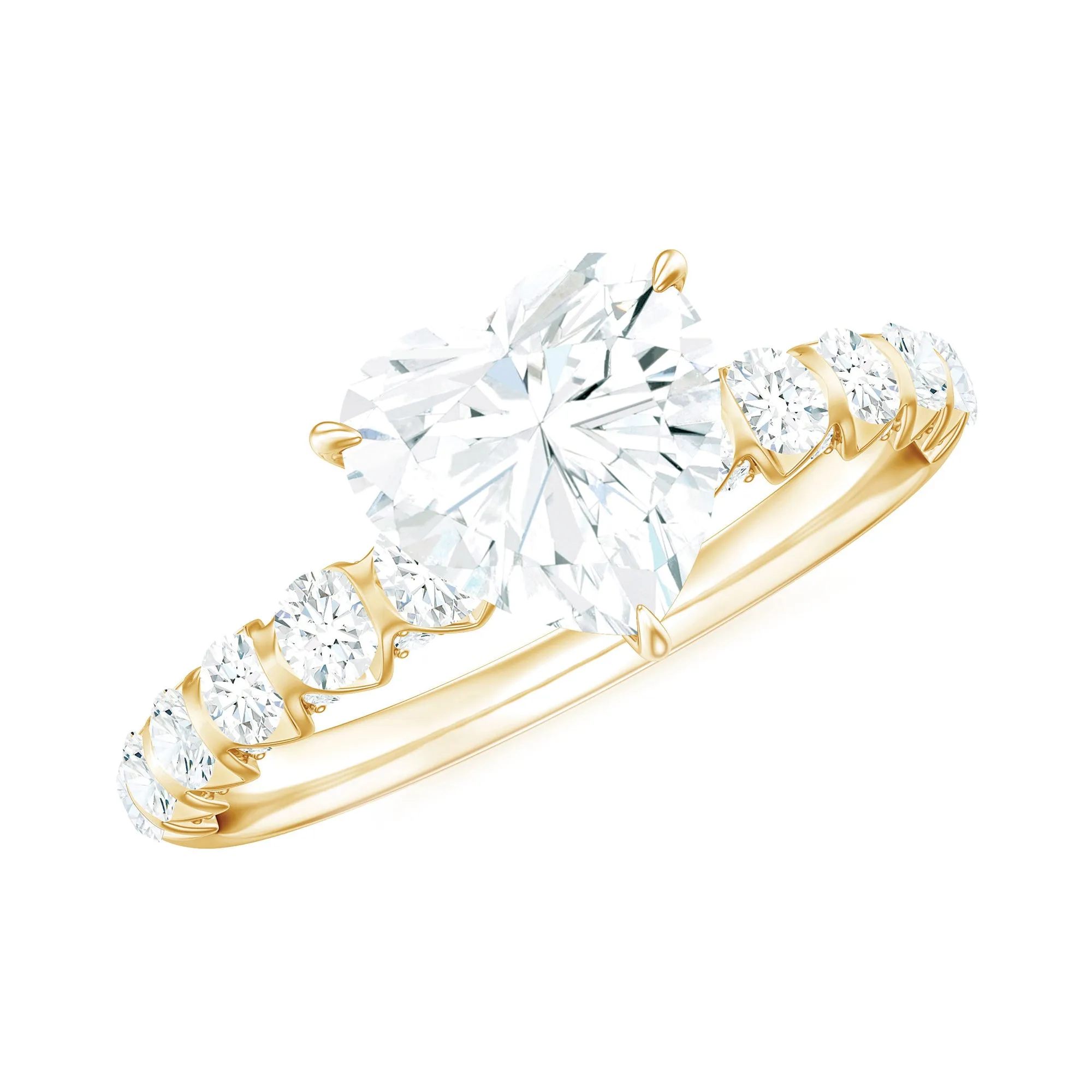 Heart Shape Moissanite Solitaire Engagement Ring with Side Stones