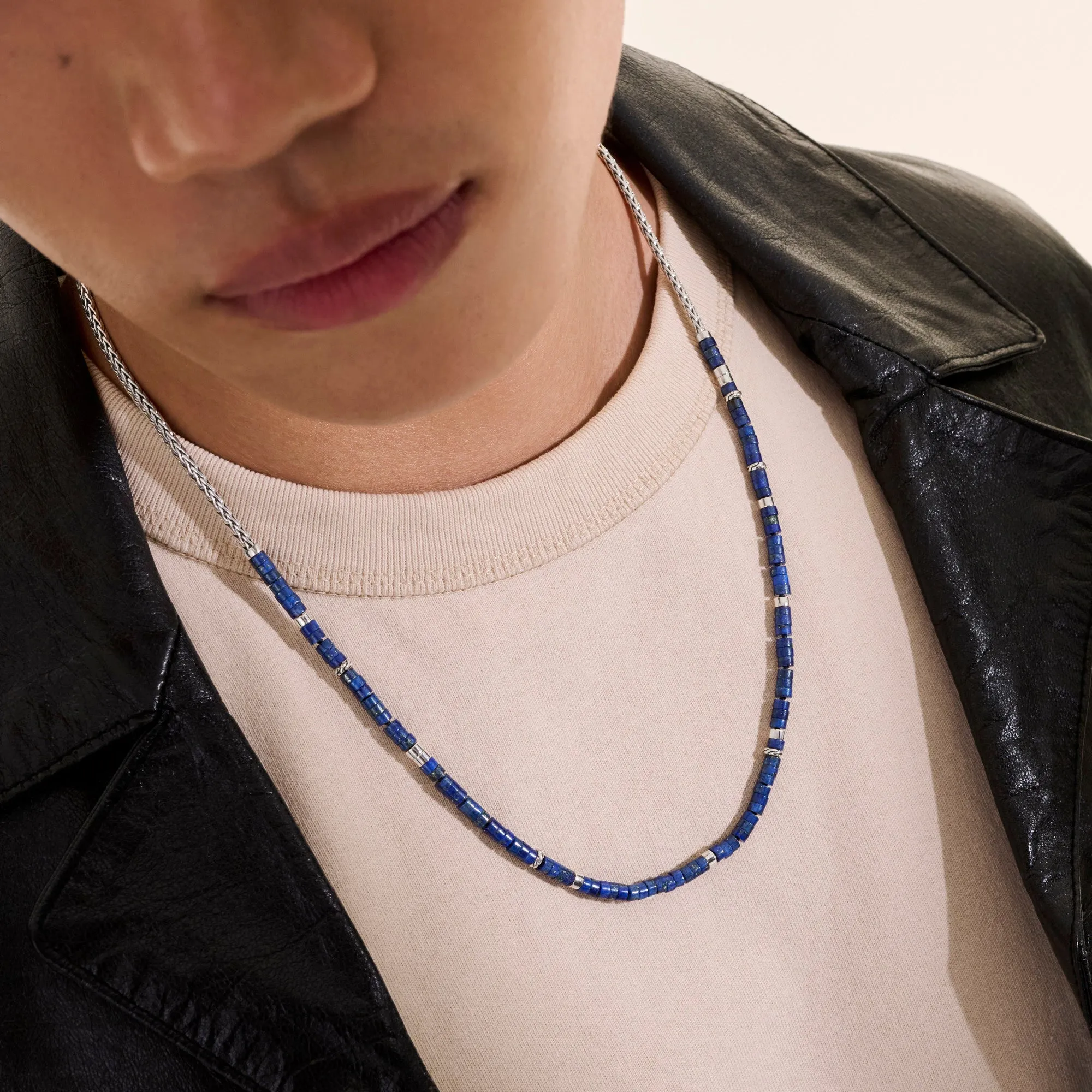 Heishi Chain Necklace, Silver|NMS9012321LPZ