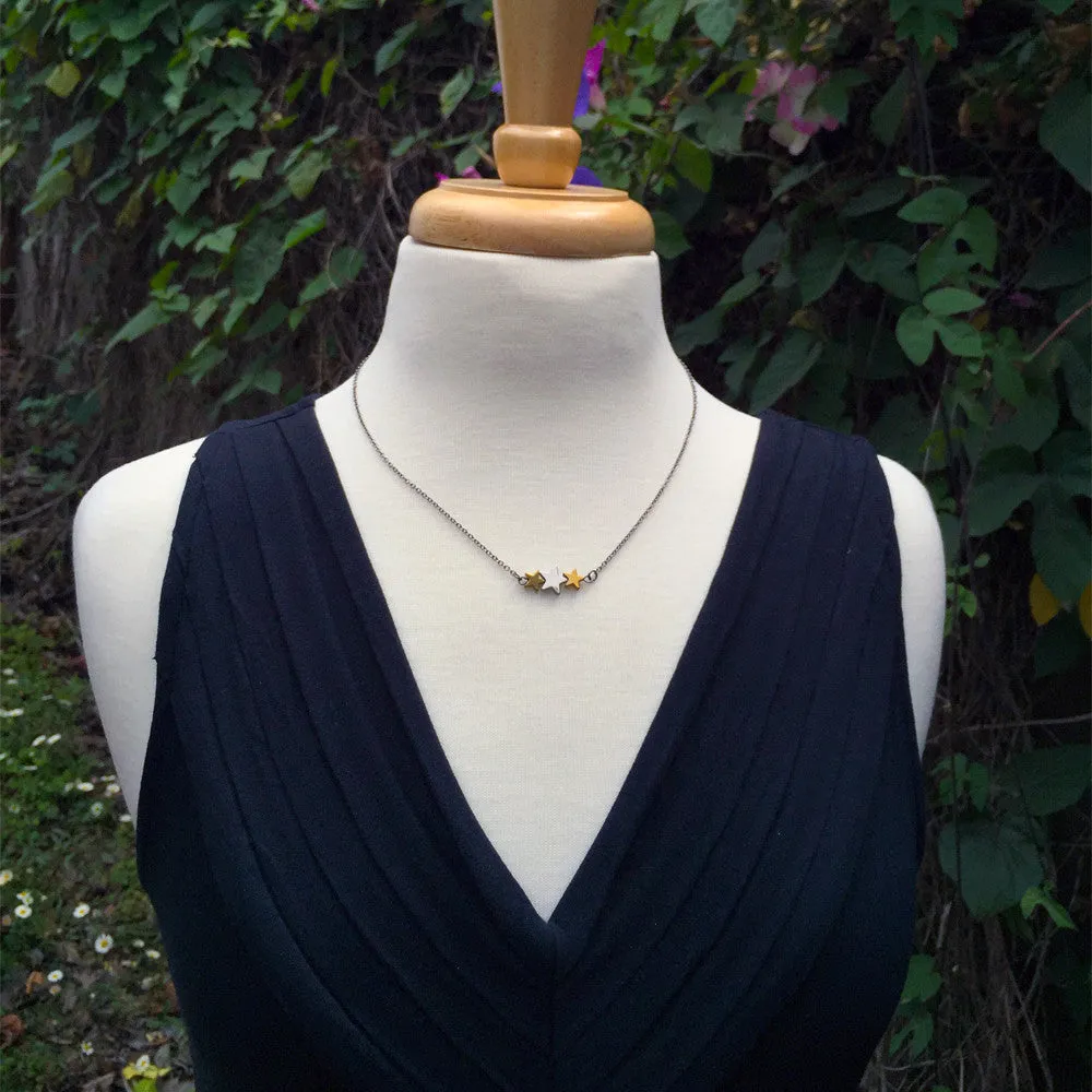 Hematite Star Trio Necklace | Star Charm Necklace | Space Jewelry
