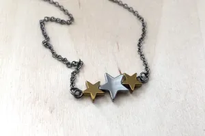 Hematite Star Trio Necklace | Star Charm Necklace | Space Jewelry