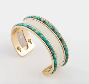Hyde 47 Gold Brushed Cuff with Turquoise Beads