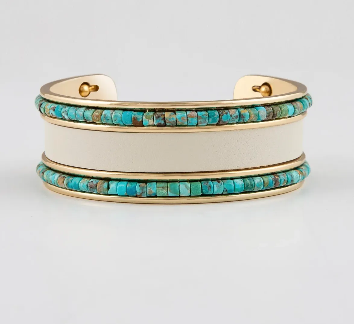 Hyde 47 Gold Brushed Cuff with Turquoise Beads