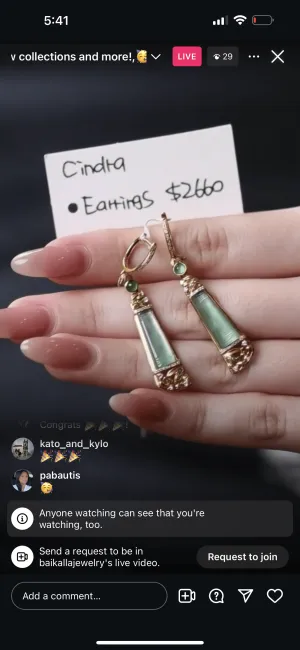 IG Live "18ky Natural Icy Light Green Burmese Jadeite Jade Dangle Earrings" (Live Pick) (11/09/24)
