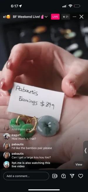 IG Live "Natural Jadeite Jade Bamboo Kou Kou Earrings" (Live Pick) (11/30/24)