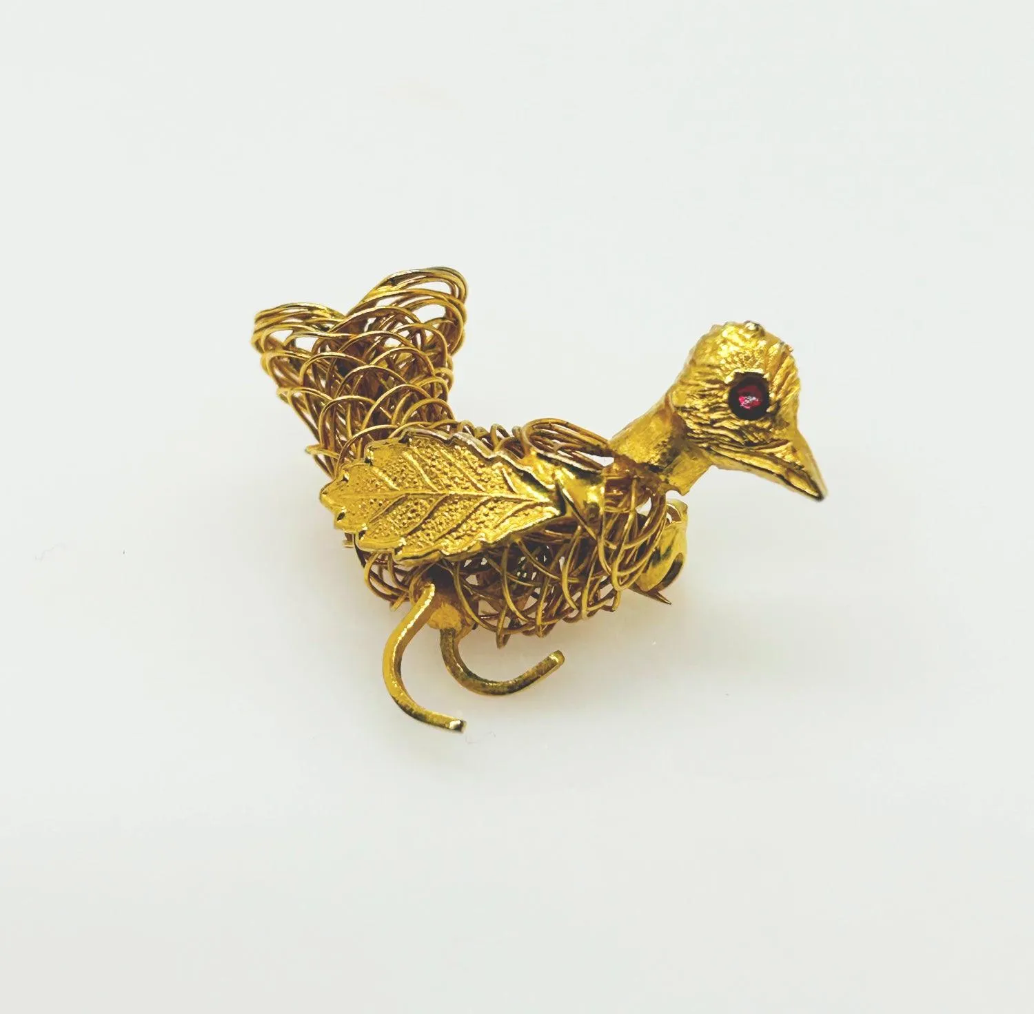 Ingenious Vintage Wire Bird Brooch with Red Eye