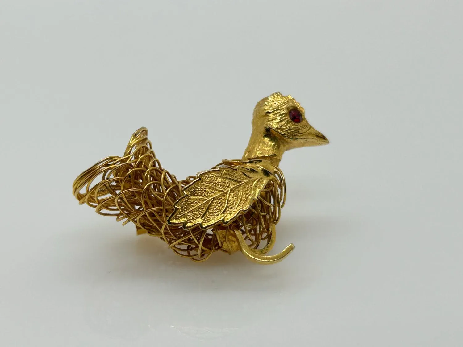 Ingenious Vintage Wire Bird Brooch with Red Eye