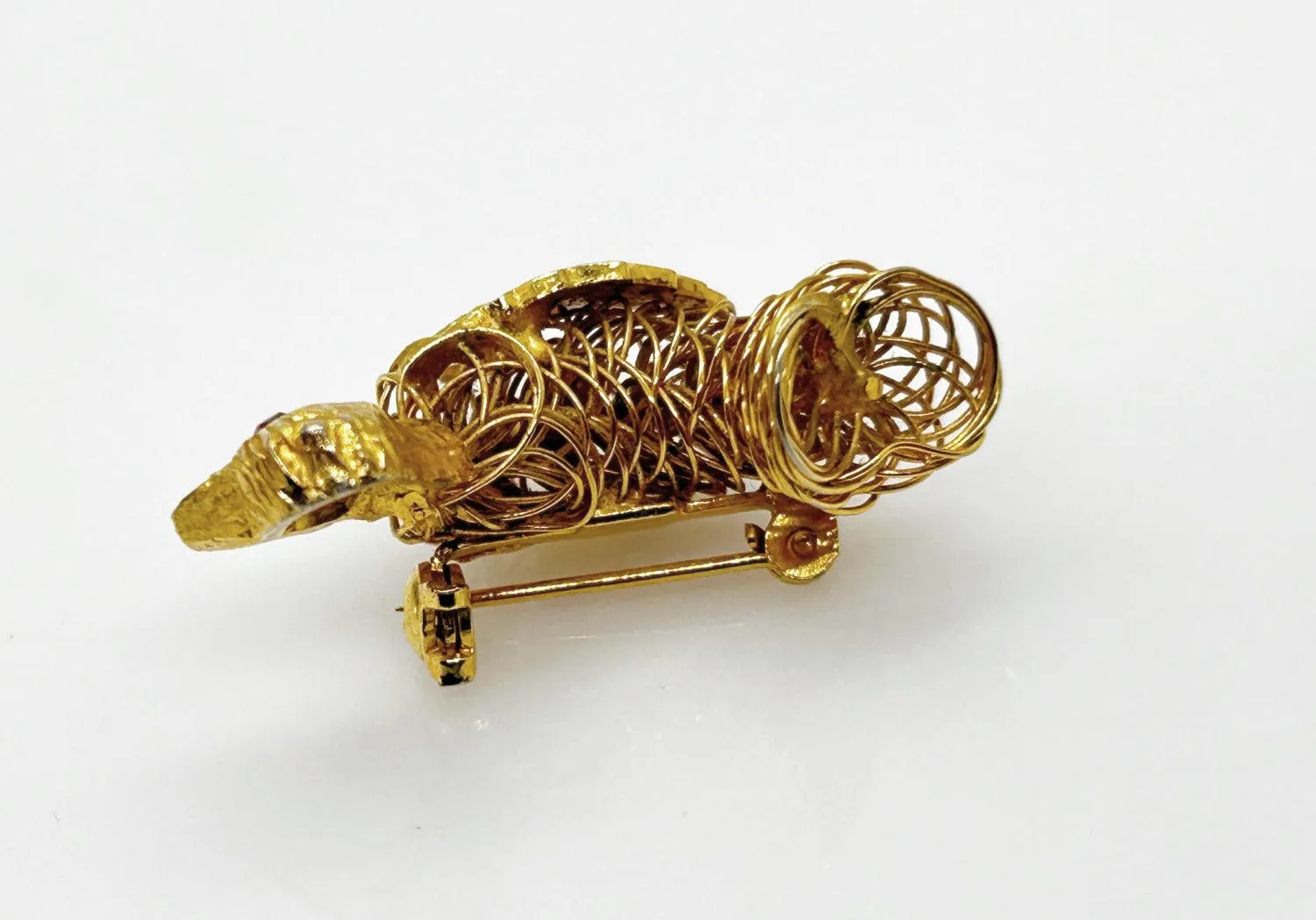 Ingenious Vintage Wire Bird Brooch with Red Eye