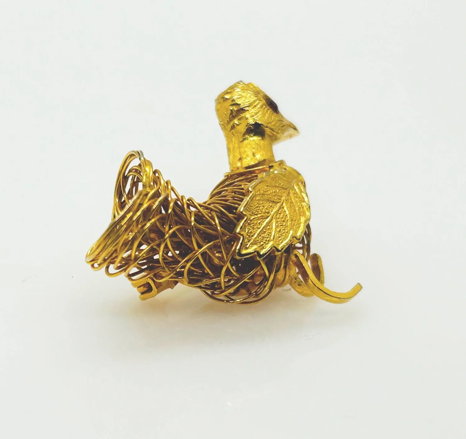 Ingenious Vintage Wire Bird Brooch with Red Eye