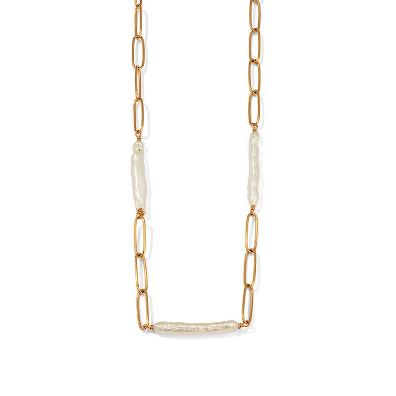 Ios Necklace, Biwa Pearl, Gold