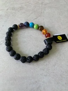 Jean Claude -Women's Lava Stone, Multicolor Agate, Red Amber, & Sodalite Bead Bracelet
