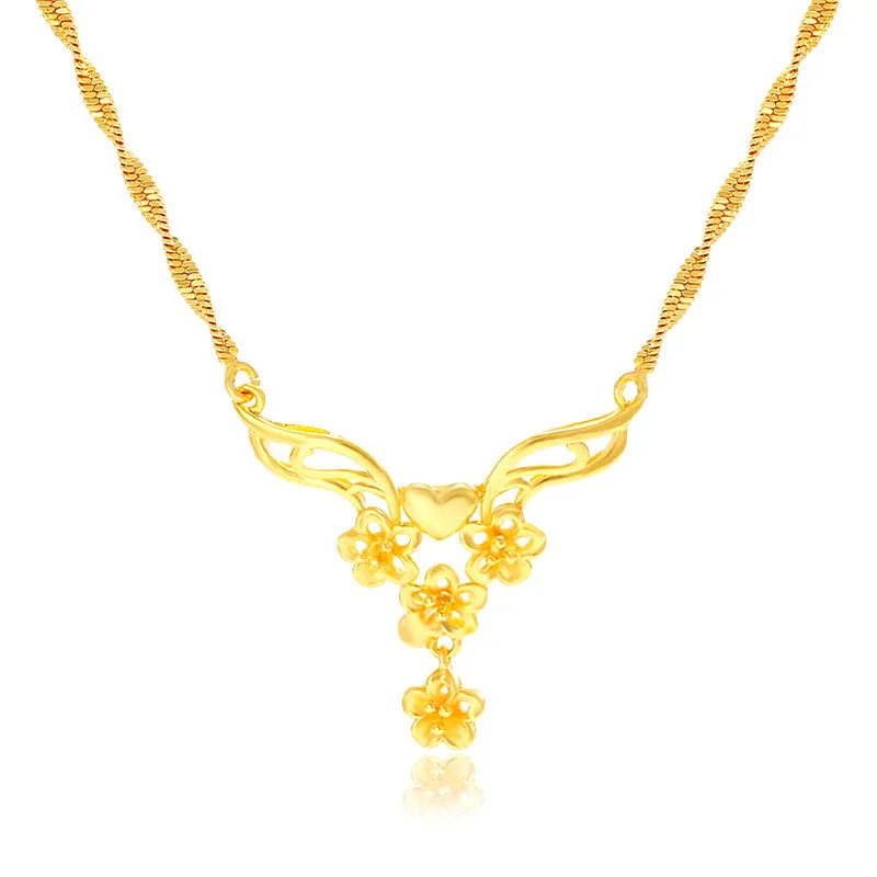 Jewelry plated 24k gold water wave chain flower necklace Unique style retro wedding bridal jewelry