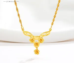 Jewelry plated 24k gold water wave chain flower necklace Unique style retro wedding bridal jewelry