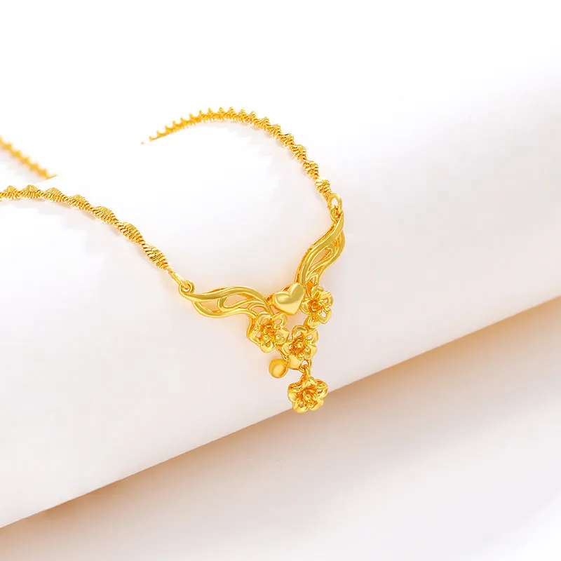 Jewelry plated 24k gold water wave chain flower necklace Unique style retro wedding bridal jewelry