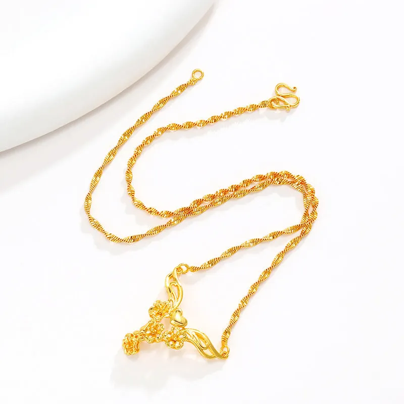 Jewelry plated 24k gold water wave chain flower necklace Unique style retro wedding bridal jewelry