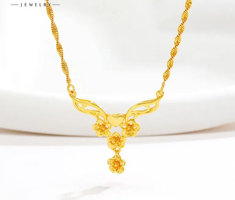 Jewelry plated 24k gold water wave chain flower necklace Unique style retro wedding bridal jewelry
