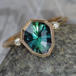 Knife Edge Bezel Set Ring with Small Diamond Accents - Depicted with a 1.8 Carat Parti Sapphire (Setting Only, Center Stone Sold Separately)