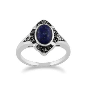 Kunst Deko Ring, 925 Sterlingsilber 1.00ct ct Lapislazuli & Markasit Kunst Deko Ring