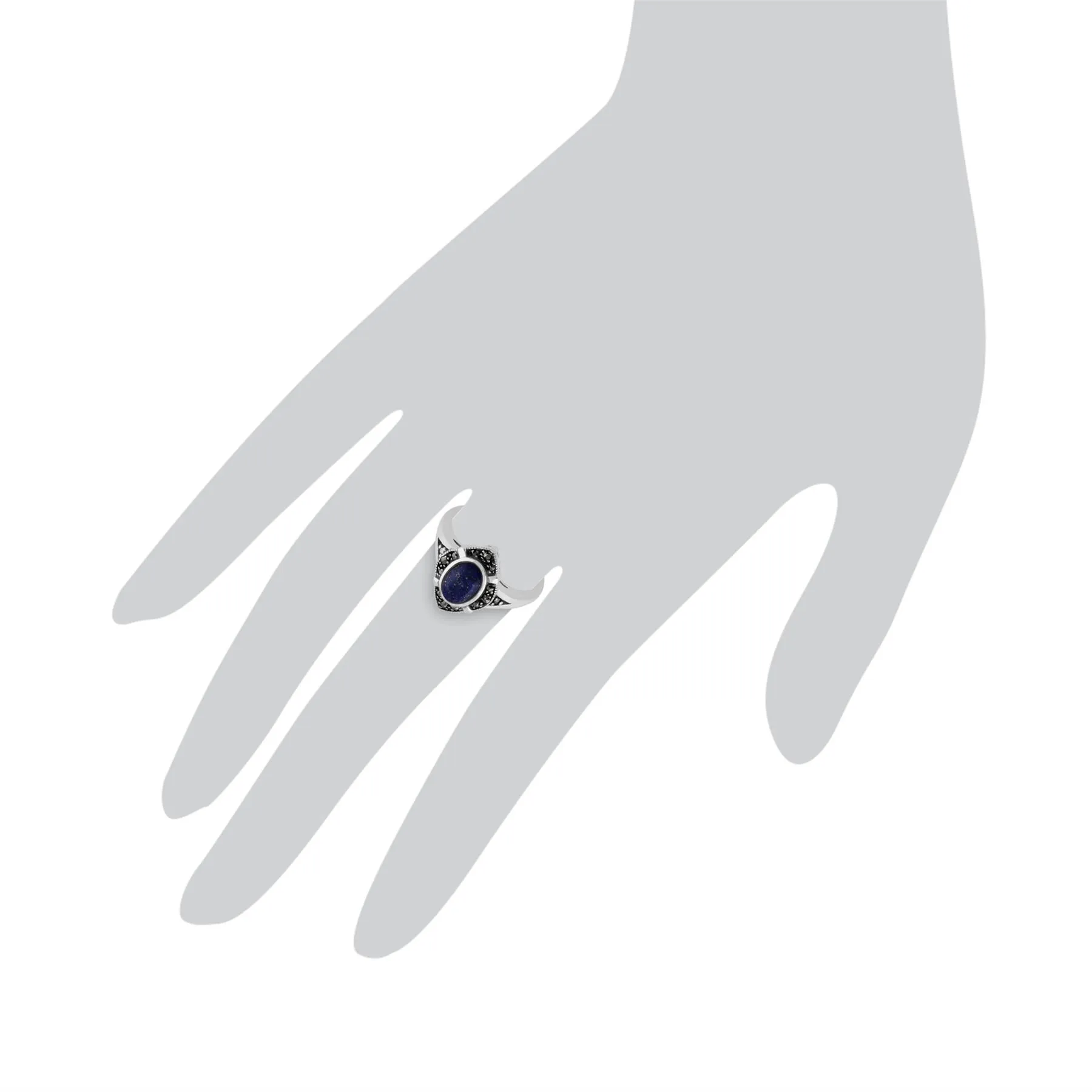 Kunst Deko Ring, 925 Sterlingsilber 1.00ct ct Lapislazuli & Markasit Kunst Deko Ring