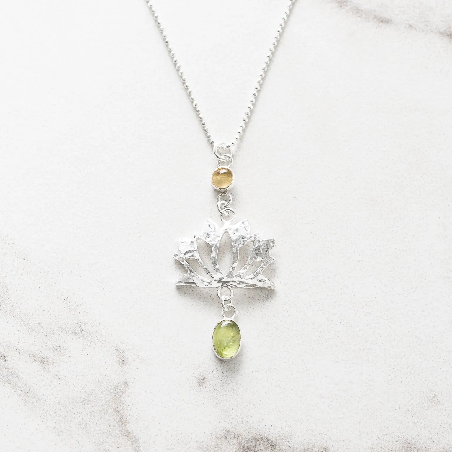 Lakshmi Citrine and Peridot Lotus Pendant