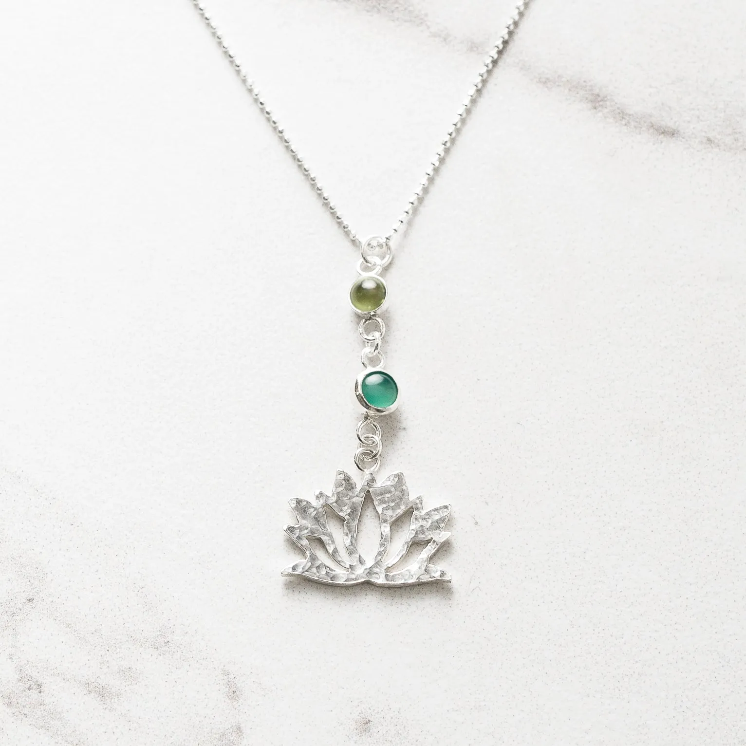 Lakshmi Peridot and Green Onyx Lotus Pendant