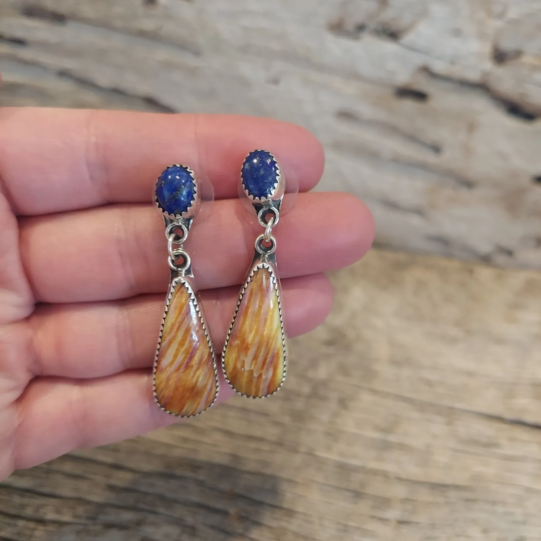 Lapis & Spiny Oyster Earrings