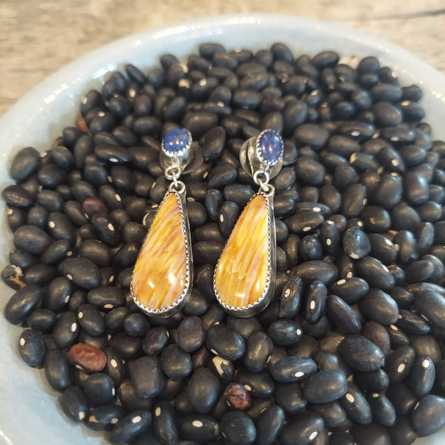 Lapis & Spiny Oyster Earrings