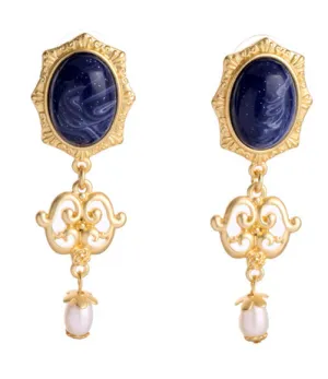 Lapis and Pearl Baroque Earrings