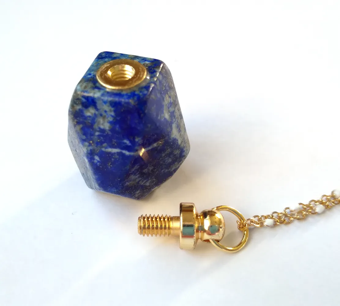 Lapis Lazuli Faceted Hexagon Essential Oil Bottle Pendant