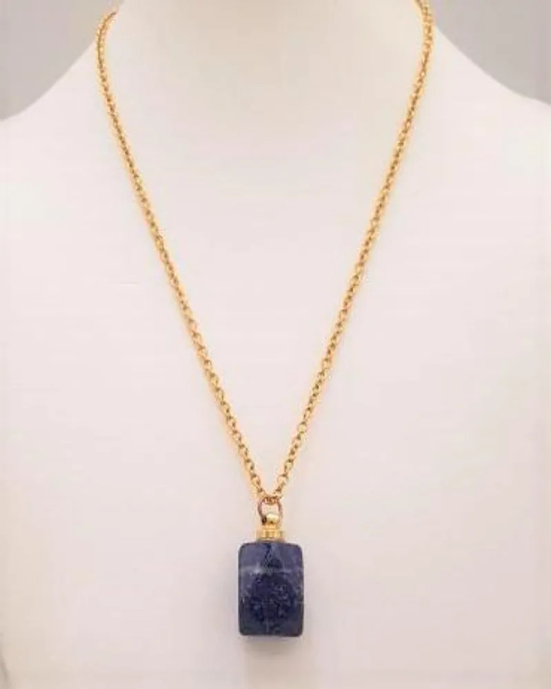 Lapis Lazuli Faceted Hexagon Essential Oil Bottle Pendant