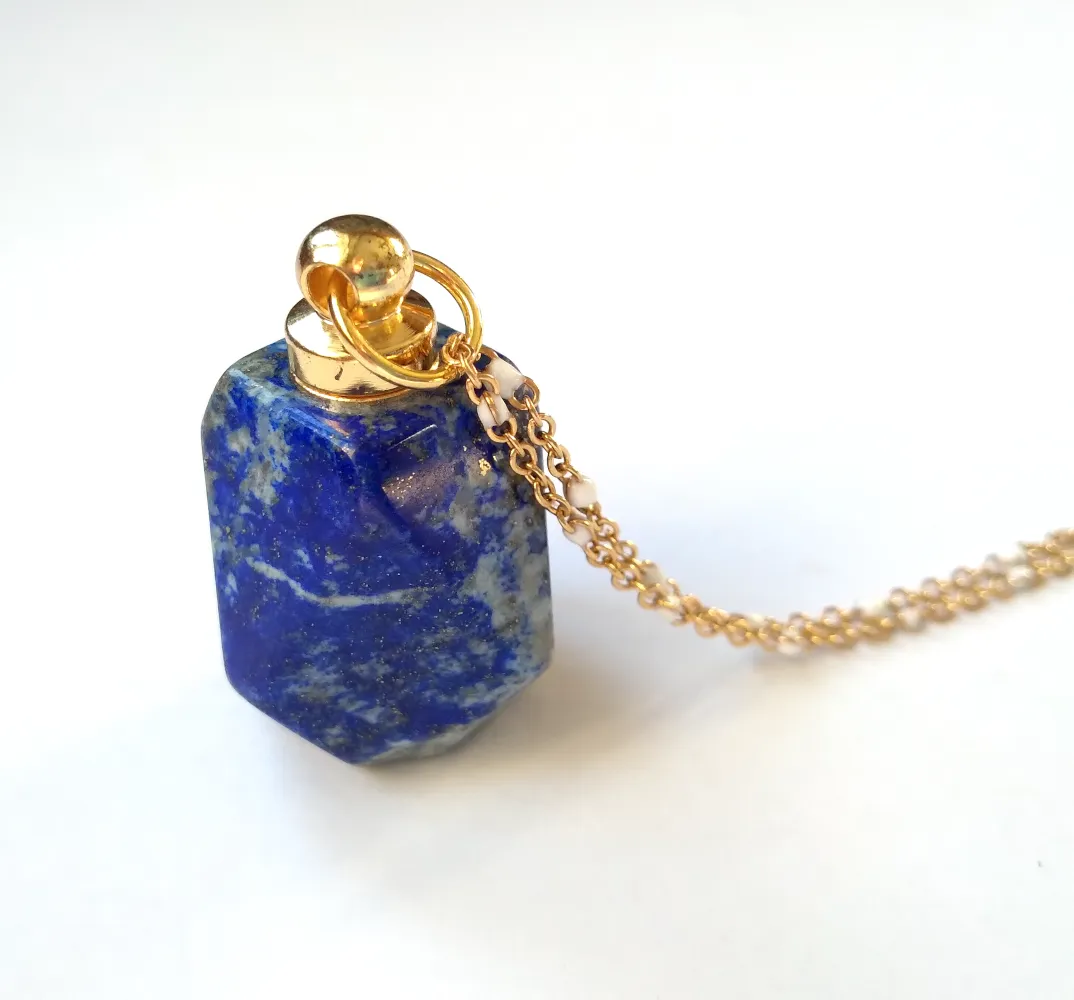 Lapis Lazuli Faceted Hexagon Essential Oil Bottle Pendant